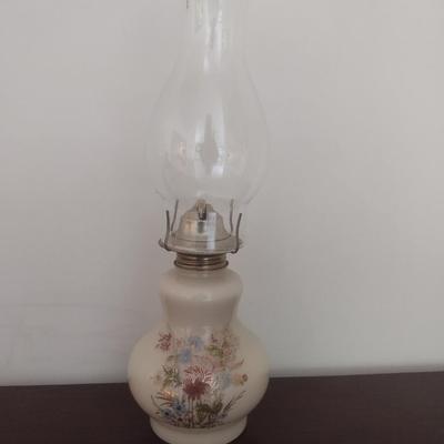 Beige Glass Floral Print Oil Lamp