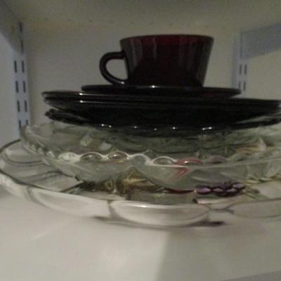 3 Shelves Of Glass Dishes - I