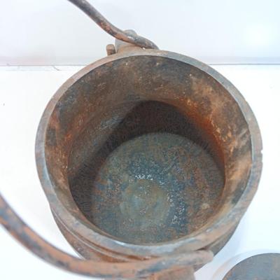 Antique Cast Iron Fire starter smelting cauldron with Cape Cod lighter wand.
