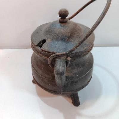 Antique Cast Iron Fire starter smelting cauldron with Cape Cod lighter wand.