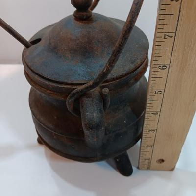 Antique Cast Iron Fire starter smelting cauldron with Cape Cod lighter wand.