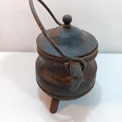 Antique Cast Iron Fire starter smelting cauldron with Cape Cod lighter wand.