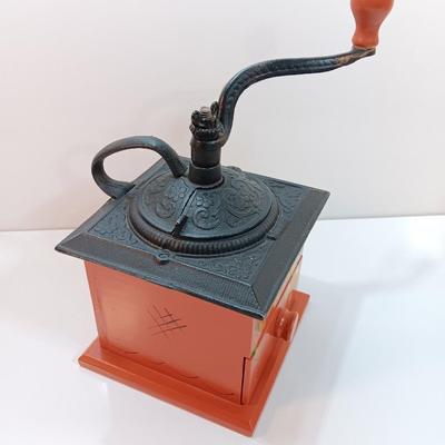Vintage Dovetail Wood Ornate Cast Iron Top Hand Crank Coffee Grinder with Drawer