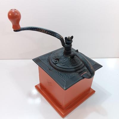 Vintage Dovetail Wood Ornate Cast Iron Top Hand Crank Coffee Grinder with Drawer