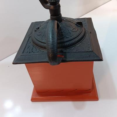 Vintage Dovetail Wood Ornate Cast Iron Top Hand Crank Coffee Grinder with Drawer