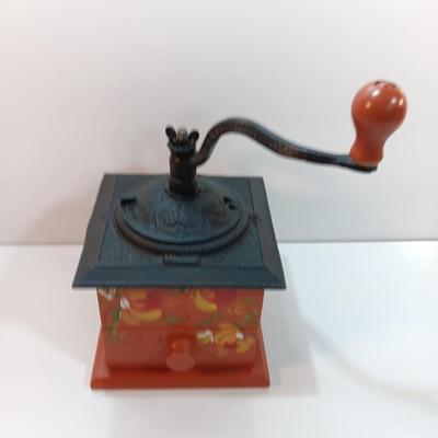 Vintage Dovetail Wood Ornate Cast Iron Top Hand Crank Coffee Grinder with Drawer