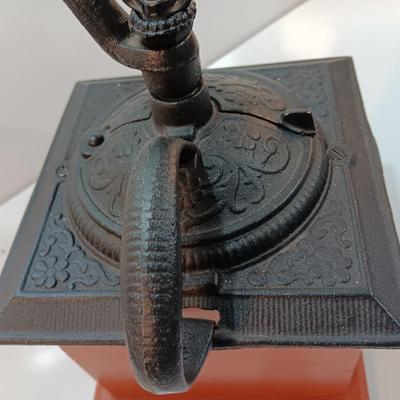 Vintage Dovetail Wood Ornate Cast Iron Top Hand Crank Coffee Grinder with Drawer