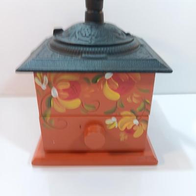 Vintage Dovetail Wood Ornate Cast Iron Top Hand Crank Coffee Grinder with Drawer