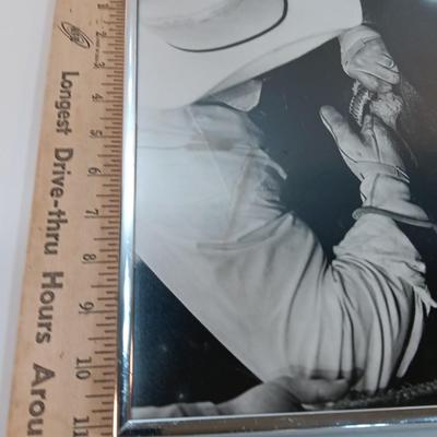 Black and white framed art Cowboy bull rider with a nice lead rope