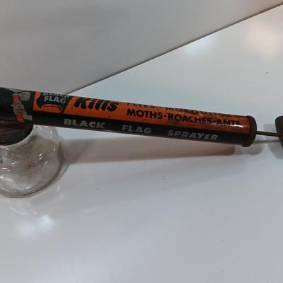 Vintage Black Flag Bug Fly Sprayer Orange And Black With Glass Bottle