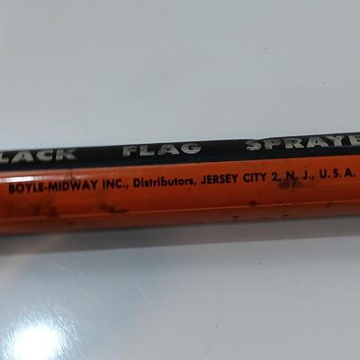 Vintage Black Flag Bug Fly Sprayer Orange And Black With Glass Bottle