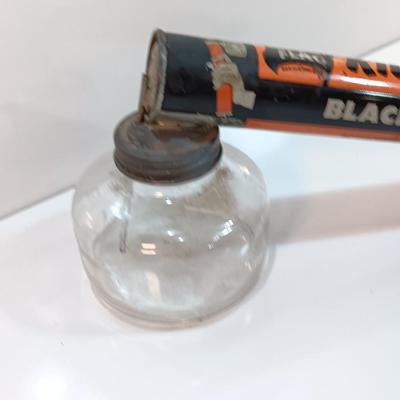 Vintage Black Flag Bug Fly Sprayer Orange And Black With Glass Bottle
