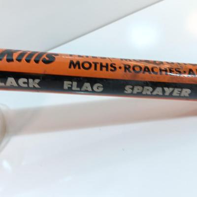 Vintage Black Flag Bug Fly Sprayer Orange And Black With Glass Bottle