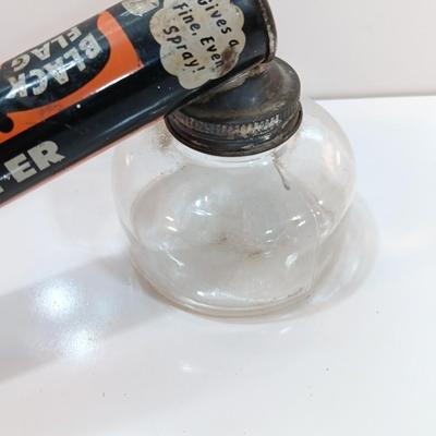 Vintage Black Flag Bug Fly Sprayer Orange And Black With Glass Bottle