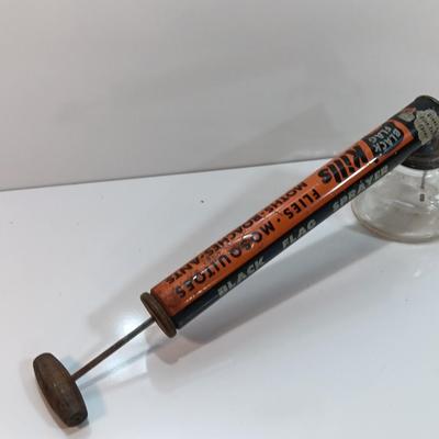 Vintage Black Flag Bug Fly Sprayer Orange And Black With Glass Bottle