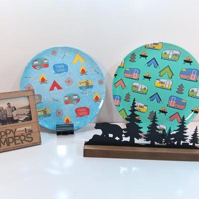 Happy Camper items for your Happy Camper! two plates, a picture frame and metal Bears in Forrest