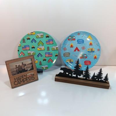 Happy Camper items for your Happy Camper! two plates, a picture frame and metal Bears in Forrest