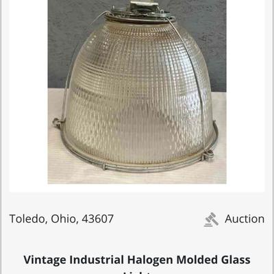 Vintage Industrial Halogen Molded Glass Light