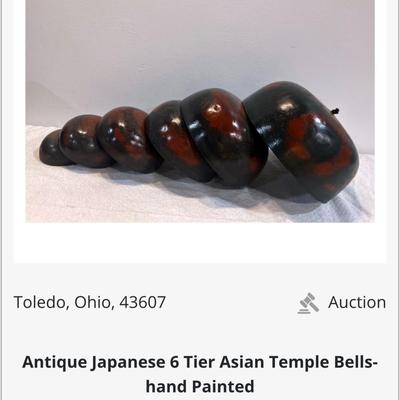 Antique Japanese 6 Tier Asian Temple Bells-hand Painted