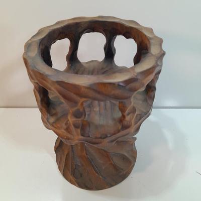 Vintage Hand-Carved Brutalist Wooden Chalice Candle Holder Twisted Burl