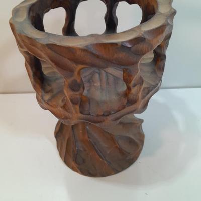 Vintage Hand-Carved Brutalist Wooden Chalice Candle Holder Twisted Burl