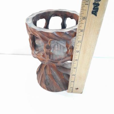 Vintage Hand-Carved Brutalist Wooden Chalice Candle Holder Twisted Burl