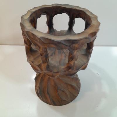 Vintage Hand-Carved Brutalist Wooden Chalice Candle Holder Twisted Burl