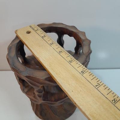 Vintage Hand-Carved Brutalist Wooden Chalice Candle Holder Twisted Burl