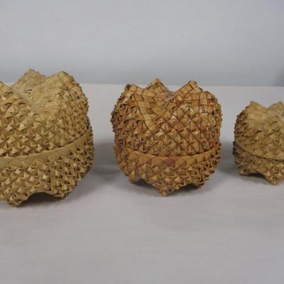 Vintage Hawaiian Lauhala Porcupine Nesting Baskets