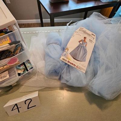 Toile, Cinderella pattern, 3 drawer plastic bin of misc