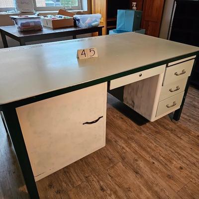 Green metal desk - used as sewing table 60 X 34
