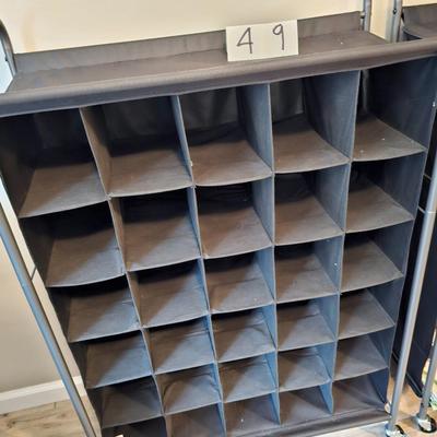Black divider cloth bin on wheels 45"H, 31"W, 14"D