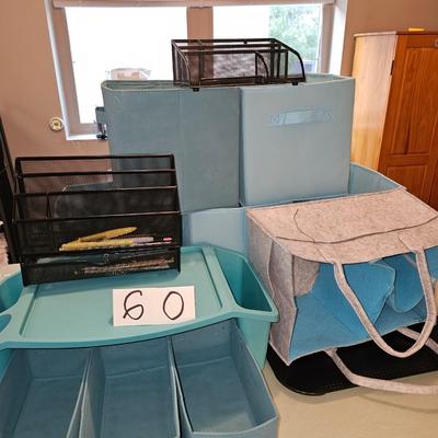 Storage bundle - folding fabric cubes, carry-all, folding fabric bins, 2 office supply holders, brown tray