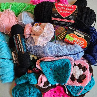 Yarn and crochet pot holders assortment