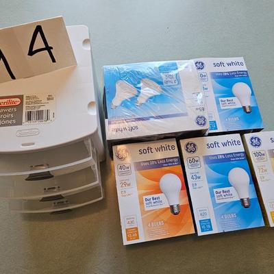 Lighbulbs with container of small drawers