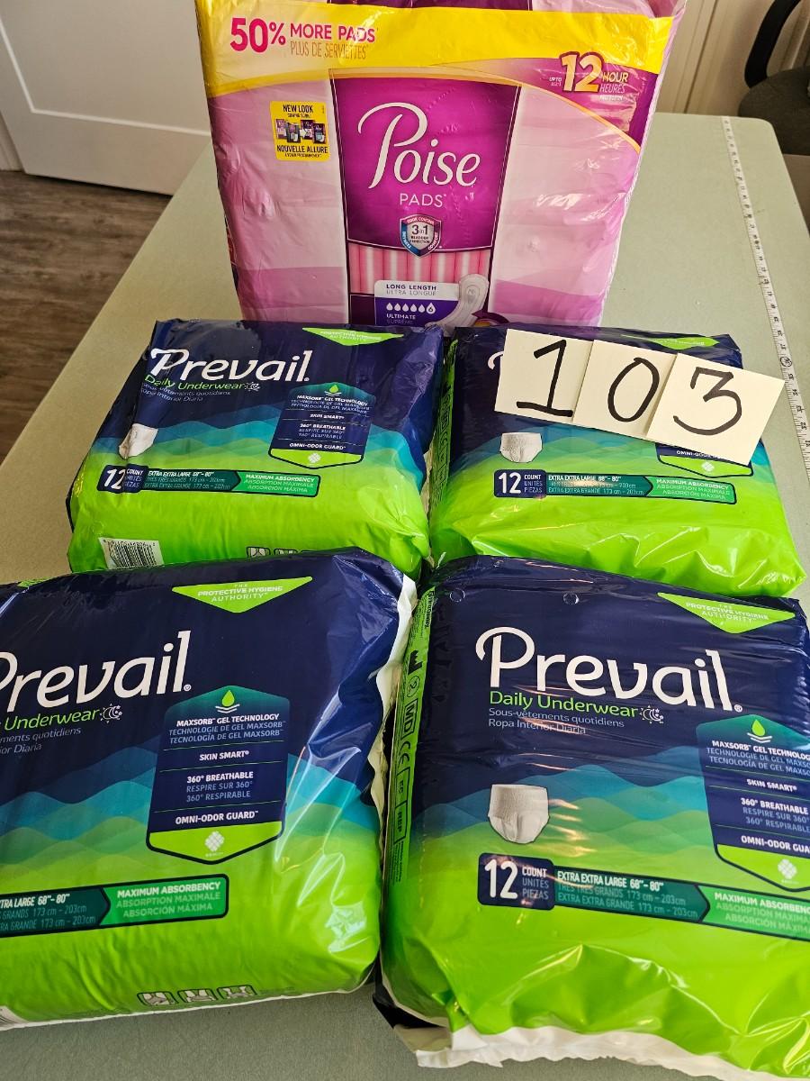 Prevail daily underwear XL including poise pads