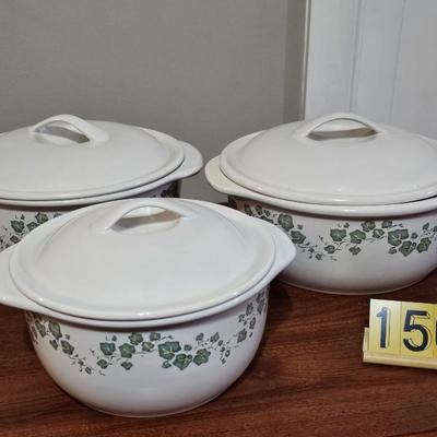 3 Corelle stoneware ovensafe pieces