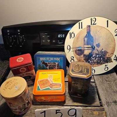 Collector tins and clock