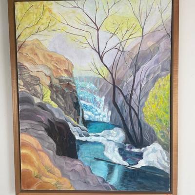 Karen Morrow Painting of Woods & Waterfall