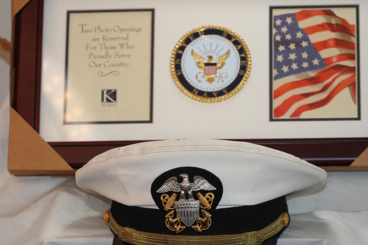New Military Naval Picture Frame & Commander dress hat. est. $25 to ...