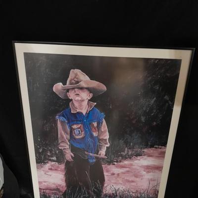 Little cowboy - Raise them right - framed western artwork