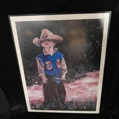 Little cowboy - Raise them right - framed western artwork