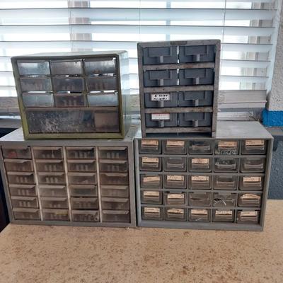 4 HARDWARE ORGANIZERS WITH SOME HARDWARE