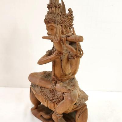 Lot #34  Hand Carved Bodhisattva or Divinity Playing a Flute - Balinese