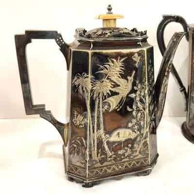 Lot #39  Lot of 2 Antique Silverplate Teapots