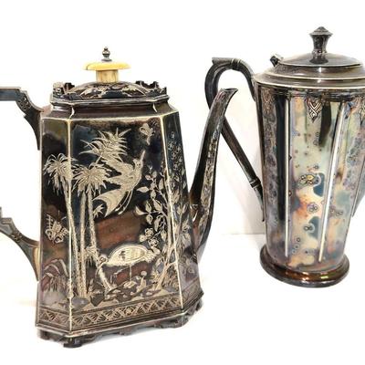 Lot #39  Lot of 2 Antique Silverplate Teapots