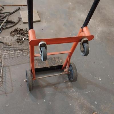 2 POSITION DOLLY, BUNGEE CORDS, WOODEN HANDLE GUN CLEANER, CASTERS