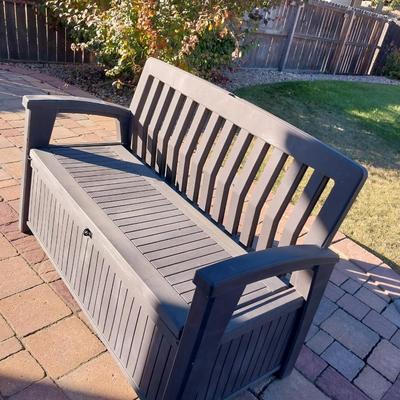 PLASTIC PORCH BENCH WITH STORAGE UNDER THE SEAT