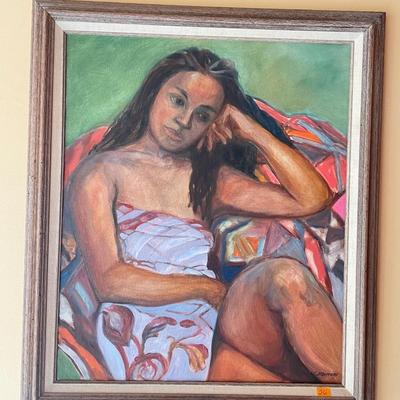 Painting - Girl in Sarong by Karen Morrow in Frame