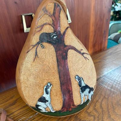 Folk Art Gourd Coonhounds Signed Wojeck